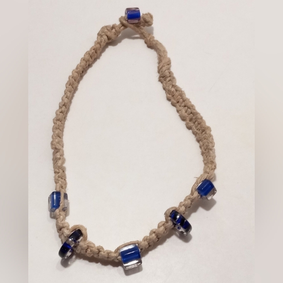 Vintage Glass Bead Hemp Choker Necklace Y2K 14 1/2" - Picture 4 of 7